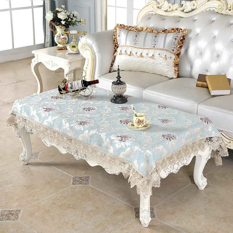 

European Tablecloth Linen for Dining Coffee Table Chenille Lace Embroidered Luxury Rectangular Square Table Cover Party Decor