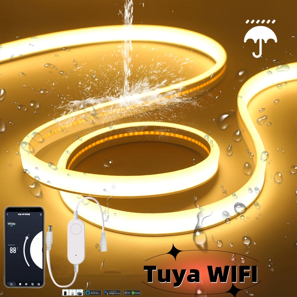 Imagem -03 - Tuya Smart Wifi Cob Neon Led Strip Light Tubo de Sílica Gel Luz de Fundo de Fita Faça Você Mesmo Diode Lamp Funciona com Alexa Google Home 320leds por m 10m