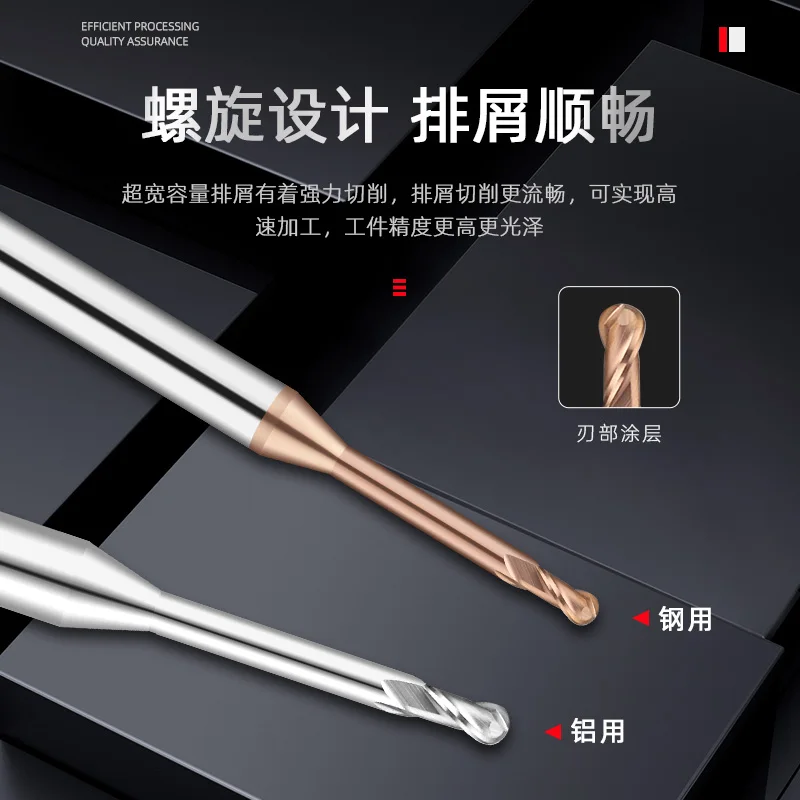 

Твердосплавная сферическая концевая фреза с глубокими канавками, 2-зубая фреза с микродиаметром, фреза с ЧПУ, алюминиевая маленькая фреза с длинной шеей R0.25 R0.3 R0.4 R0.6