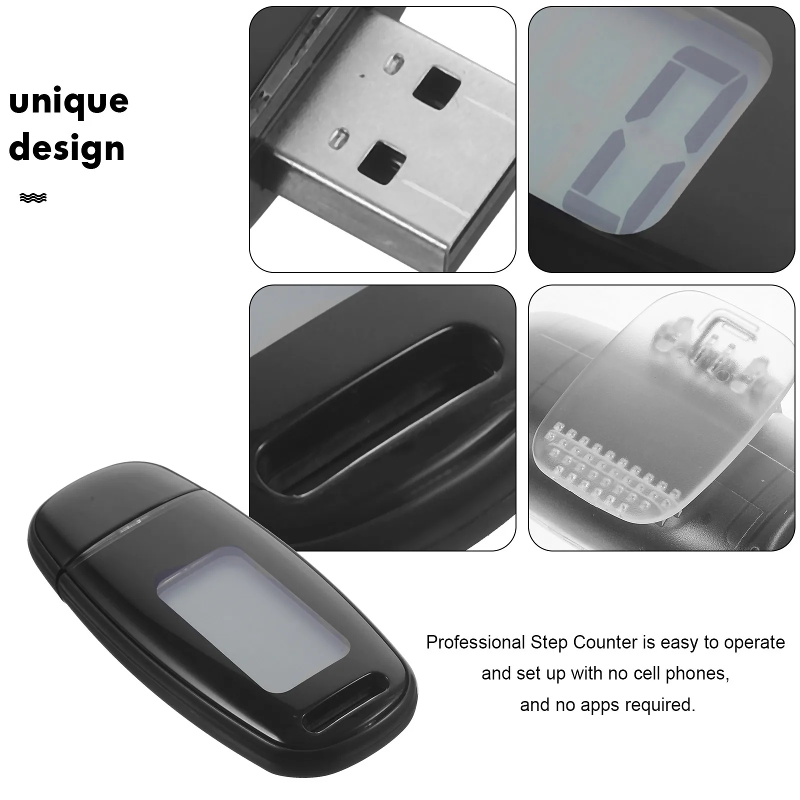 1Set 3D Pedometer Professional Step Counter Easy Operate App Required Large Screen Display Professional Pedometer