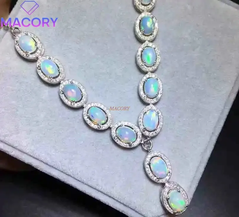 

Классическое ожерелье из натурального опала, ювелирные изделия для свадебной вечеринки, стерлинговое серебро 925, женское ожерелье, кулон, модные новые праздничные подарки