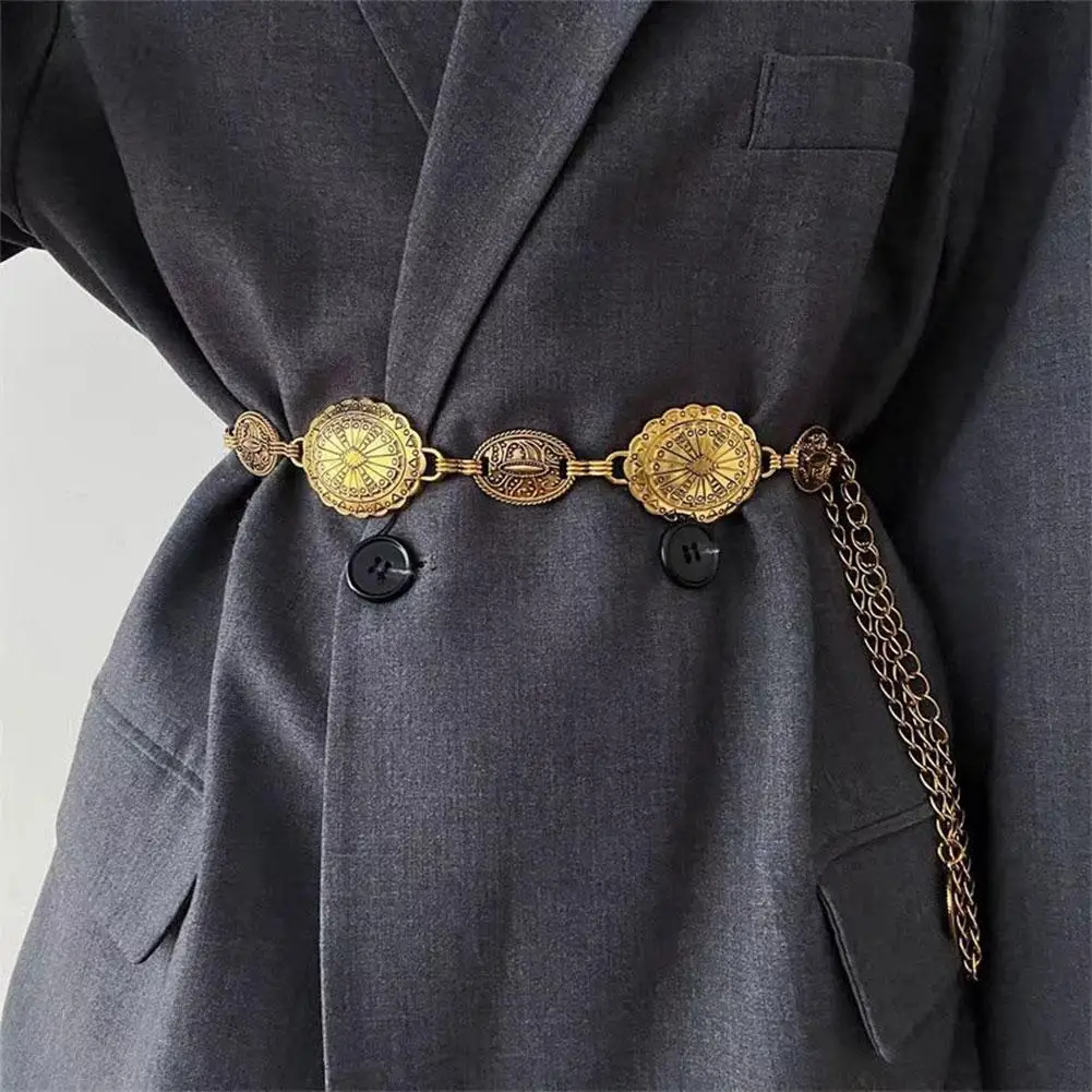 

Metal Chain Belt For Women Cowgirl Western Country Chain Belts Adjustable Concho Belt For Sweater Dresses Jeans Metal Chain C5R6