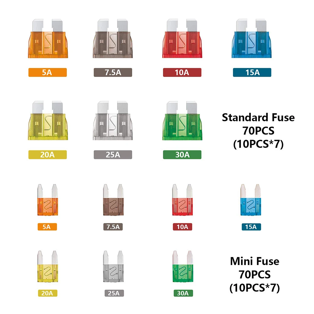 140 fuse car kits - Blade type car fuse series standard and mini car fuses, suitable for ships, RVs, campers, ships, trucks