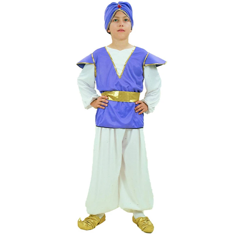 Cosplay Indian Prince Clothing Boys Halloween Costume for Kids Children'S Day Male Aladdin Costumes Top Pants Hat Makeup Party