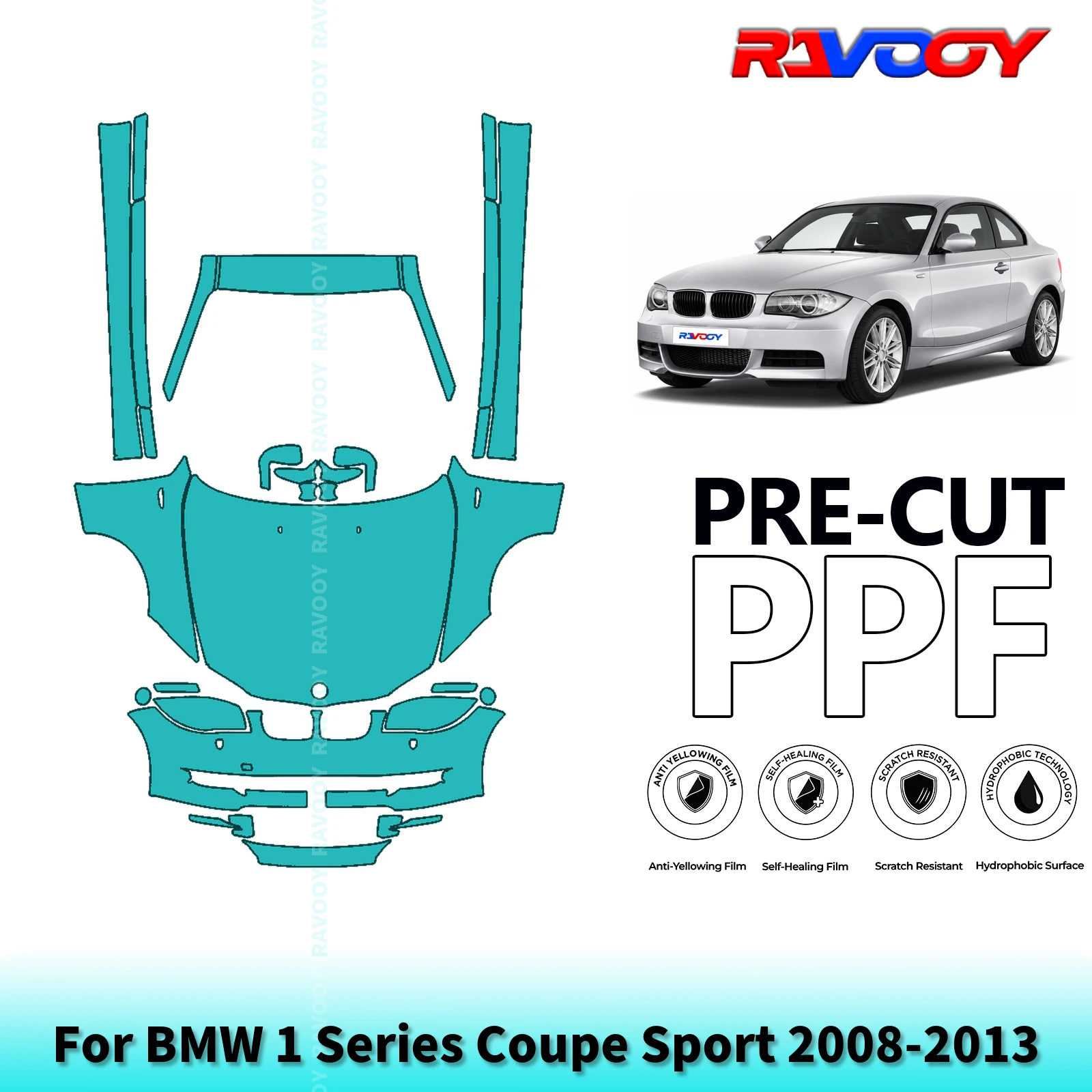 For BMW 1 Series Coupe Sport 2008-2013 Full Front+Rocker Panels 8.5Mil Pre-Cut Paint Protection Film PPF Kit | Clear/Matte/Black