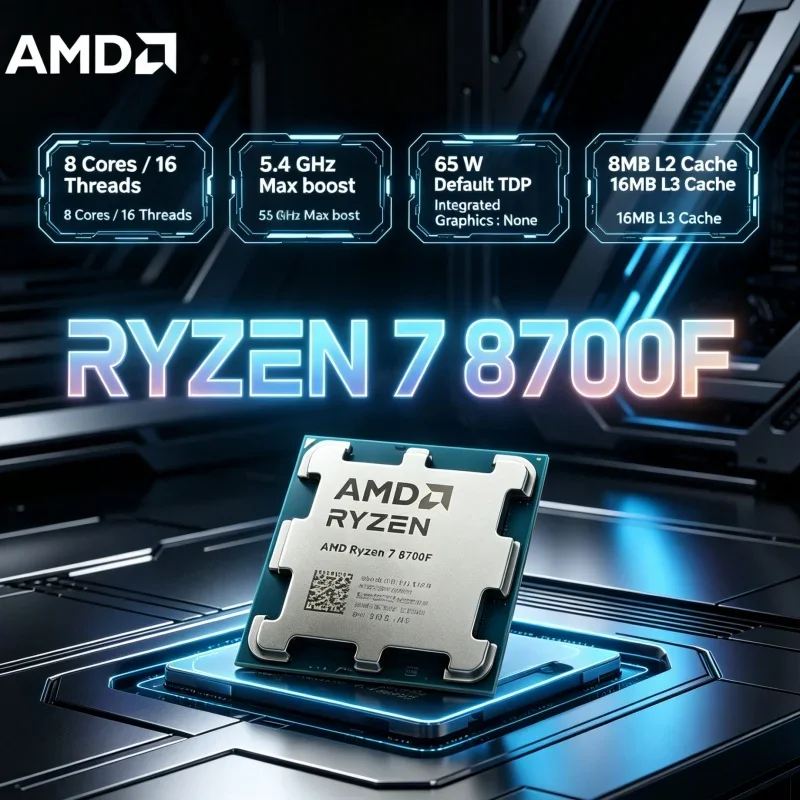 AMD Ryzen 7 8700F Creator Streamer CPU 8 Cores 16 Threads 5.0GHz AM5 Socket Zen 4 Processor for Broadcast
