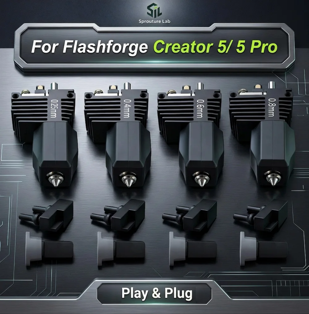 4PCS For Flashforge Creator 5/Pro Hotend 0.25 0.4 0.6 0.8 mm Hardened Steel Nozzle Upgrade C5 Extruder Hot End Assembly 3D Print