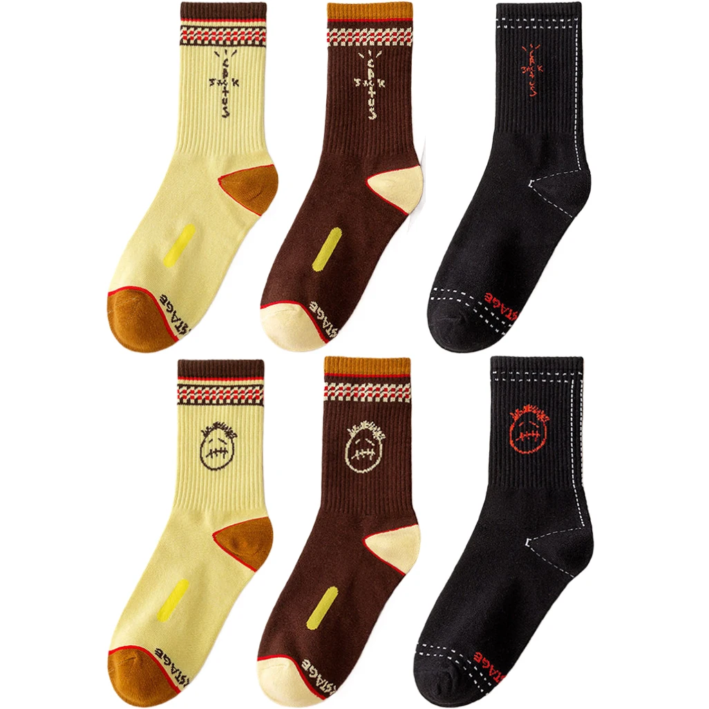 

6Pairs Cactus Jack Hip Hop Street Fashion Funny Crazy Happy Novelty Crew Socks For Men And Women Designer