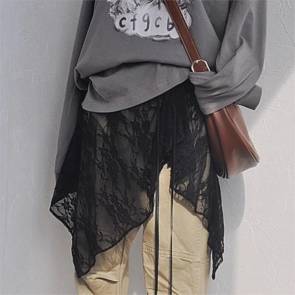

Irregular Lace Gauze Skirt Butt Curtain Spring Summer Women's Fashion Strap Apron Sexy Hollow Skirt Roupas Feminina Юбка Женская