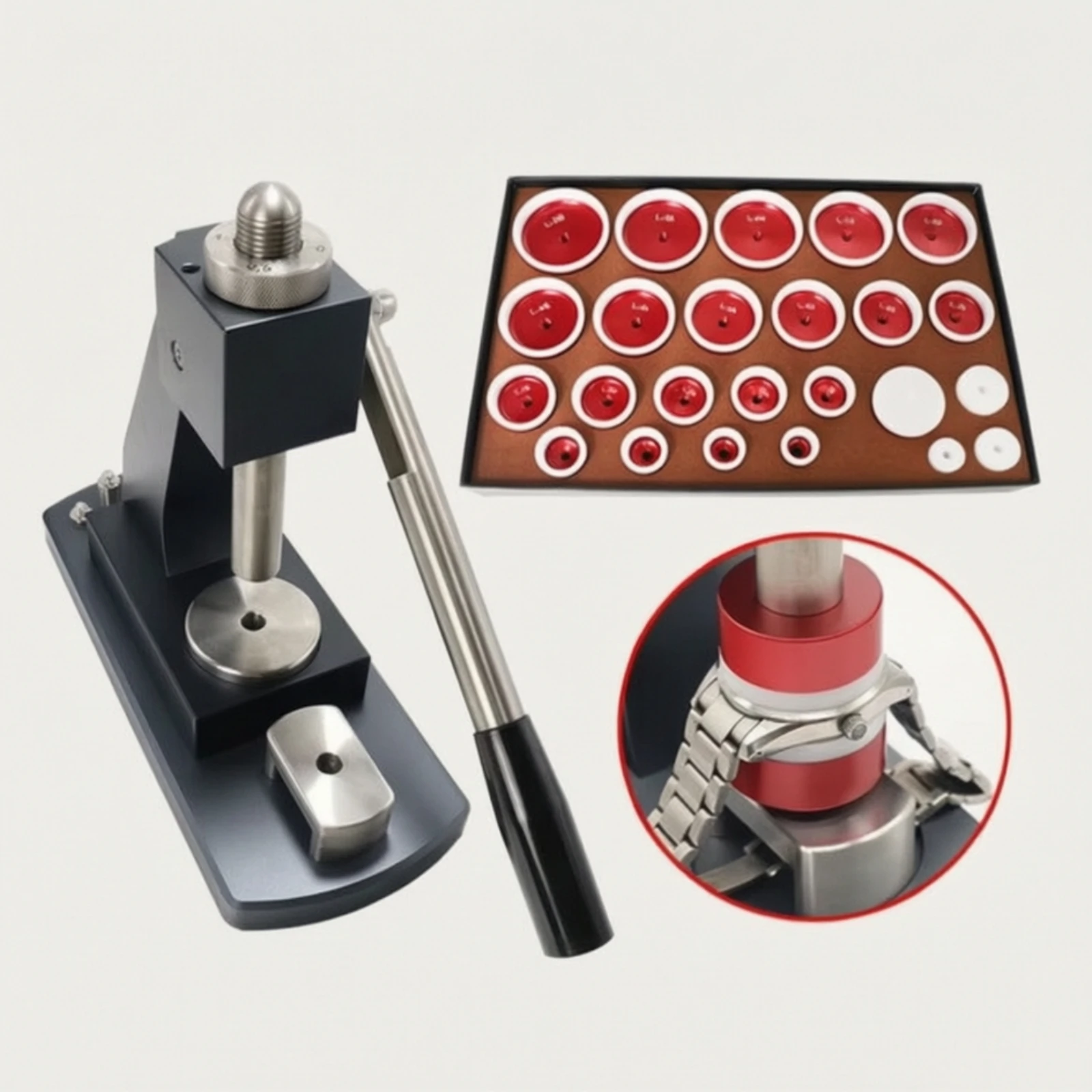 24 Pieces Watch Press Mold Tray Fitted Watch Case Press Die Kit Tool Compact Compatible for Watchmakers