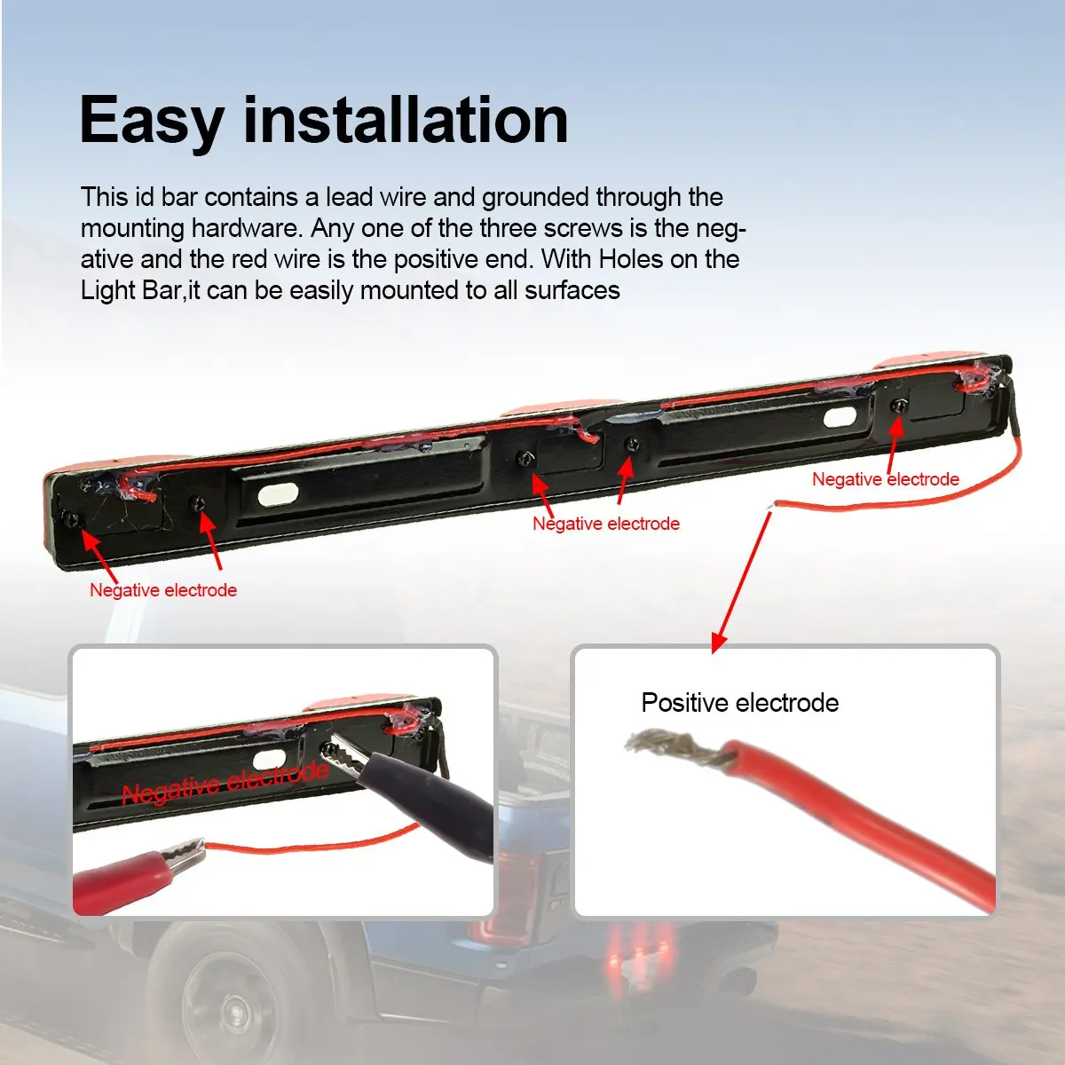 Stainless Pickup Truck Trailer ID Bar Light Rear Red LED Marker Clearance Lights 12V For Ford Raptor F150 250 Pickup Truck