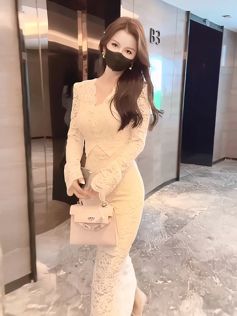 

Женская длинная юбка Ele с кружевом и застежкой на талии, базовый слой, юбка для похудения, длинная застежка-молния