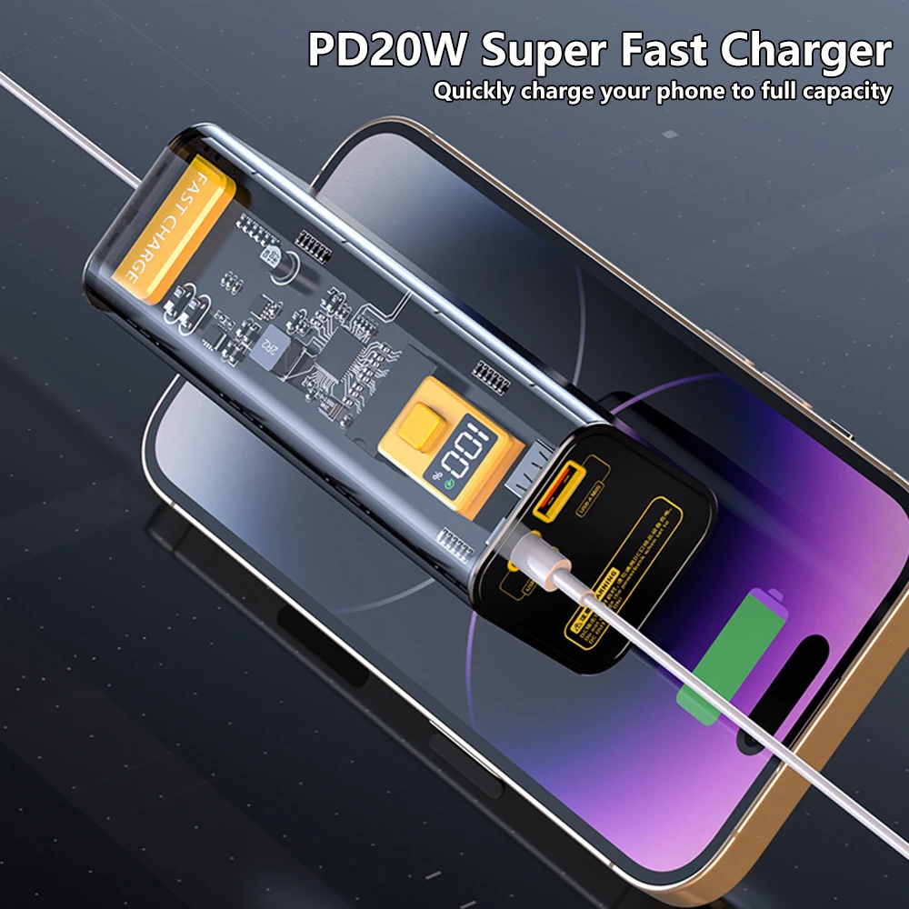 DIY Mobile Power PD 22.5W Fast Charge Input/Output Transparent Case Battery Case DIY 40000mAh Charging Power