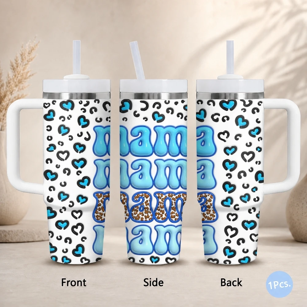 

Mama Design Vacuum Flasks 40oz Stainless Steel Insulated Tumbler with Handle Straw Lid Leakproof Travel Mug