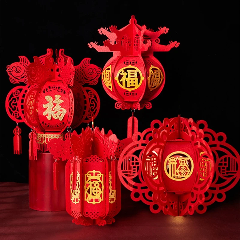 2025 Chinese New Year Felt Lantern Spring Festival Ornament Red Lanterns Snake Year Home Decor Chinese Wedding Accessories