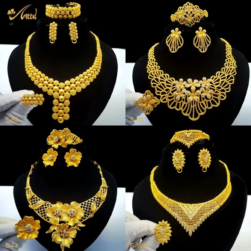 ANIID Wholesale Indian 24K Gold Color Jewelry Set For Women Party Bridal Wedding Ethiopian Luxury Dubai Necklace New Gifts