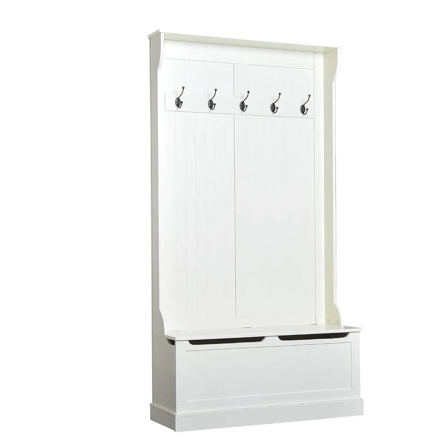 Slim Hall Tree with Bench & Shoe Storage 3-in-1 Coat Rack 4 Hooks Flip Top Storage Compartment, Customized