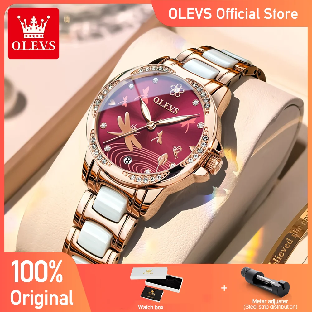 OLEVS 6610 Elegance Women Mechanical Movement Watch Waterproof Rose Gold Ceramic Bracelet Luminous Brand Original Women Watch