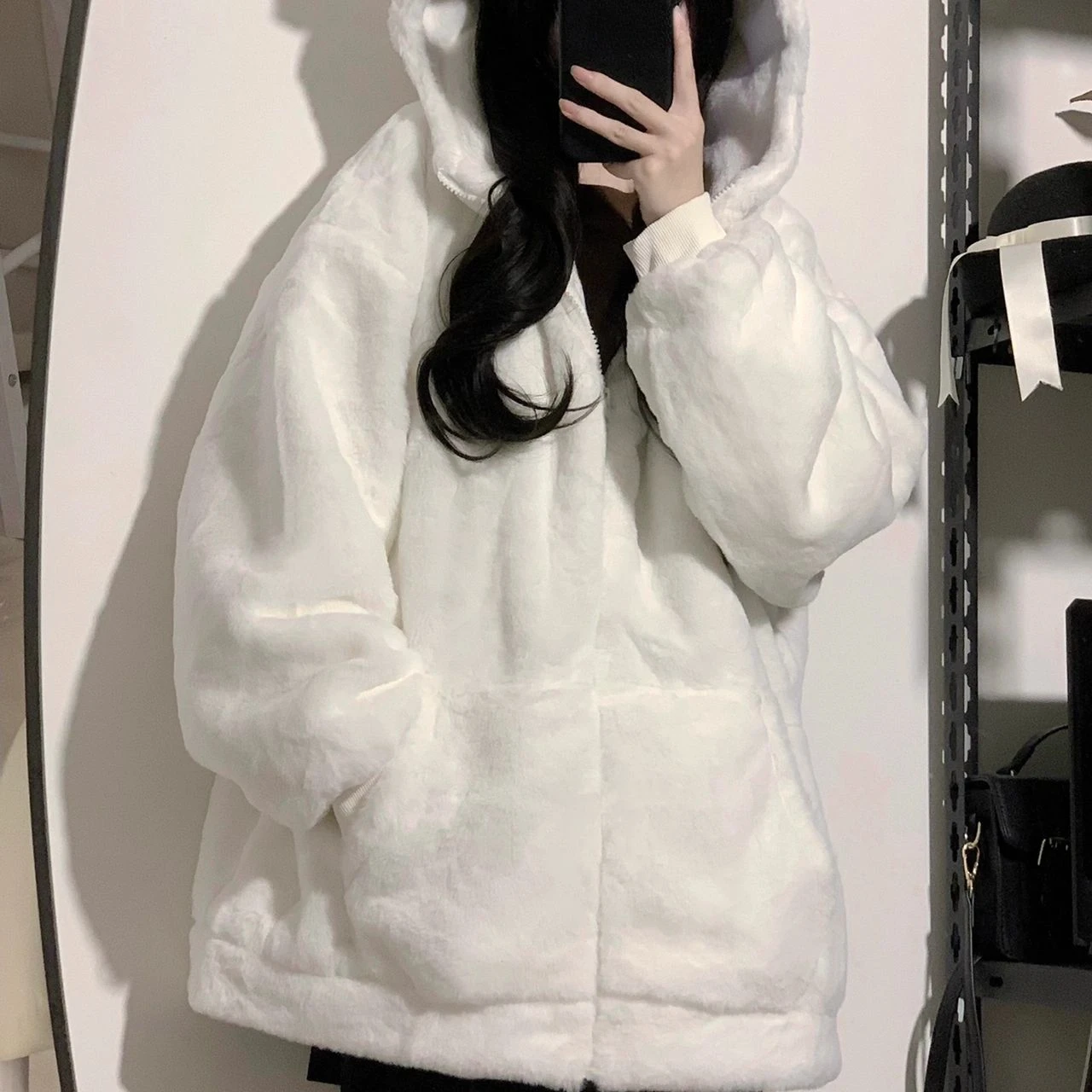 Japanese Style Kawaii Fluffy Coat Y2k Women Aesthetic Fairy Grunge