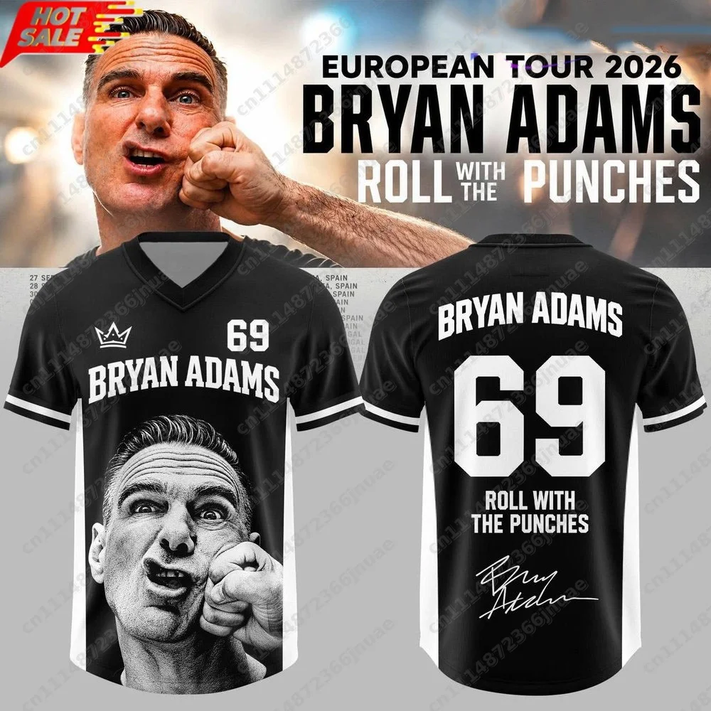 Bryan Adams Roll with The Punches Football Jersey V-neck Short Sleeve Summer T-shirt Men Clothing Full 3D Print FamilyMatching