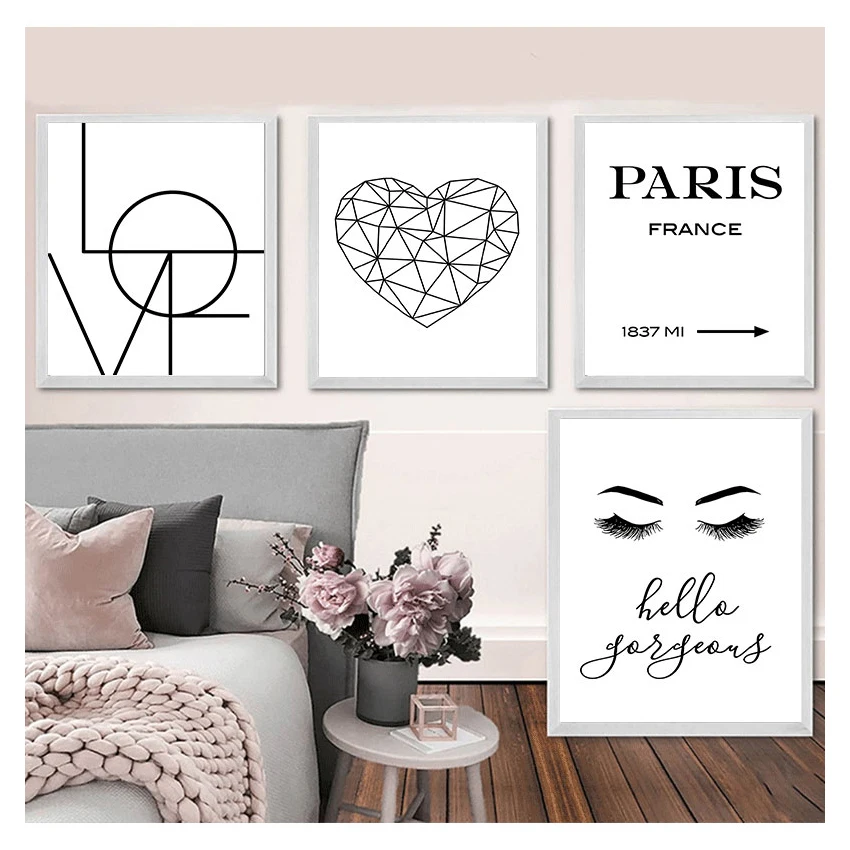 Perfume Art Print Fashion Eyelash Canvas Painting Geometric Heart Wall Pictures Home Decor Black And White Paris Fashion Poster