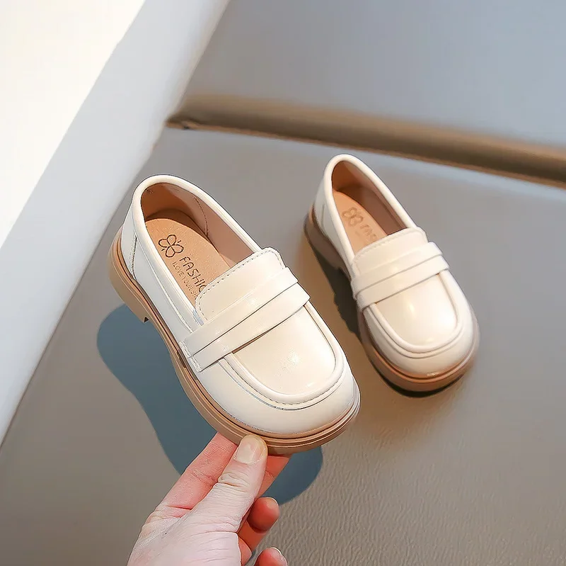 New 2025 Spring Autumn PU Leather Shoes Boys Girls Britain Style Black Brown Performance Shoes Children Slip-on Casual Loafers