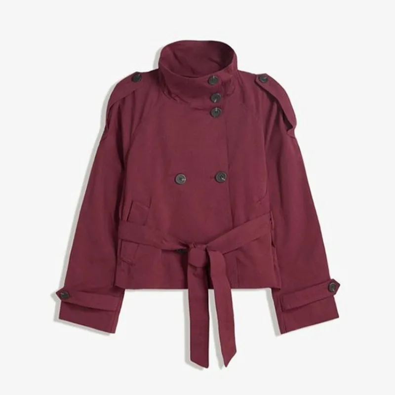 Classic Short Trench Coats Women Autumn Double-breasted Belted Windbreaker Demi-season Jacket Women Elegant Office Lady Clothes