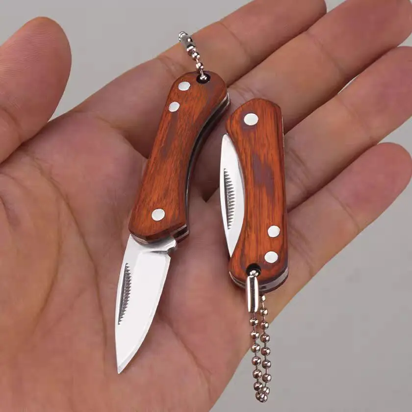 Portable Mini Wooden Handle Knife Outdoor Folding Knife Camp