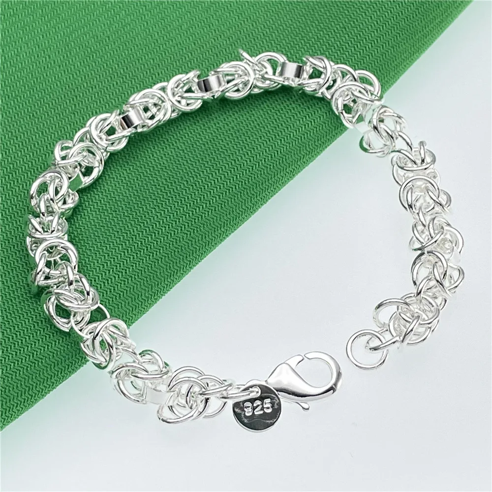

New Original 20CM 925 Sterling Silver unique Circle Chain Bracelets for Men Women Wedding Party Fashion Jewelry Christmas Gifts