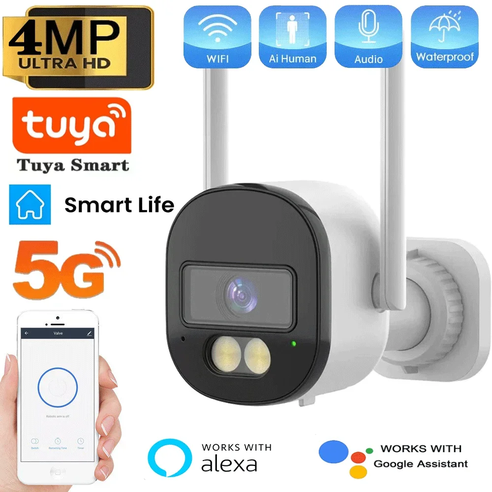 

Tuya Outdoor 5G Wifi Security Camera 4MP Wireless Segurança Camera Onvif Automatic Tracking Monitoring IP CCTV with Alexa Google