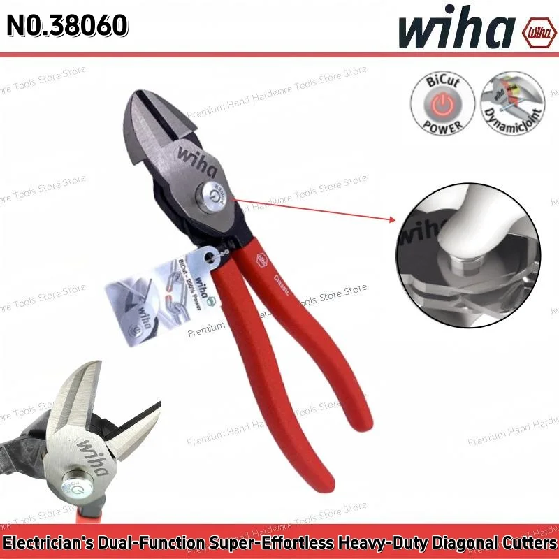 WIHA 38060 Electrician's Dual-Function Heavy-Duty Diagonal Cutter with Ergonomic Design