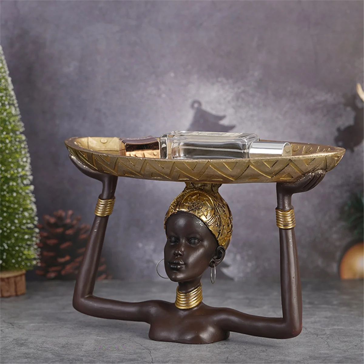 Lady Statue Tray African Table Centerpieces Resin Ornament Sculpture Craft for Home Desktop Offic