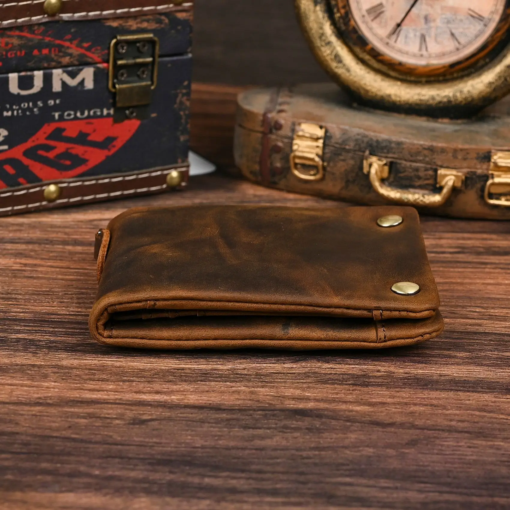 YETTIES Herren-Pull-Up-Geldbörse aus genarbtem Leder, kurzer Bifold-Reißverschluss mit abnehmbarer Kette, praktische Retro-Clutch für Herren – Detail 28