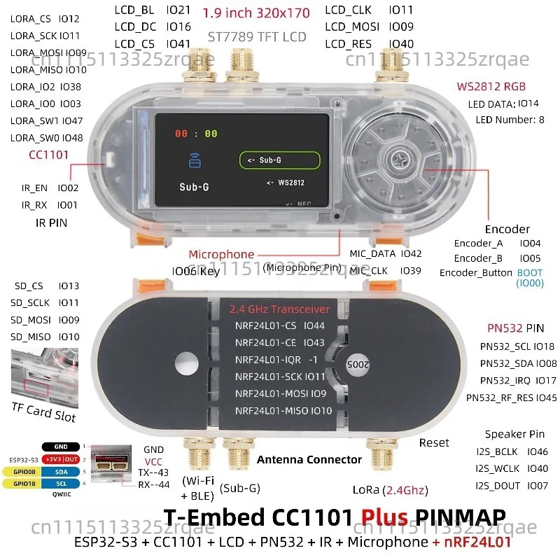 T-Embed CC1101 ESP32-S3 Development Board Low-Power Sub-1 GHz RF Transceiver PN532  NRF24L01 NFC RFID I2C Module 1300mAh