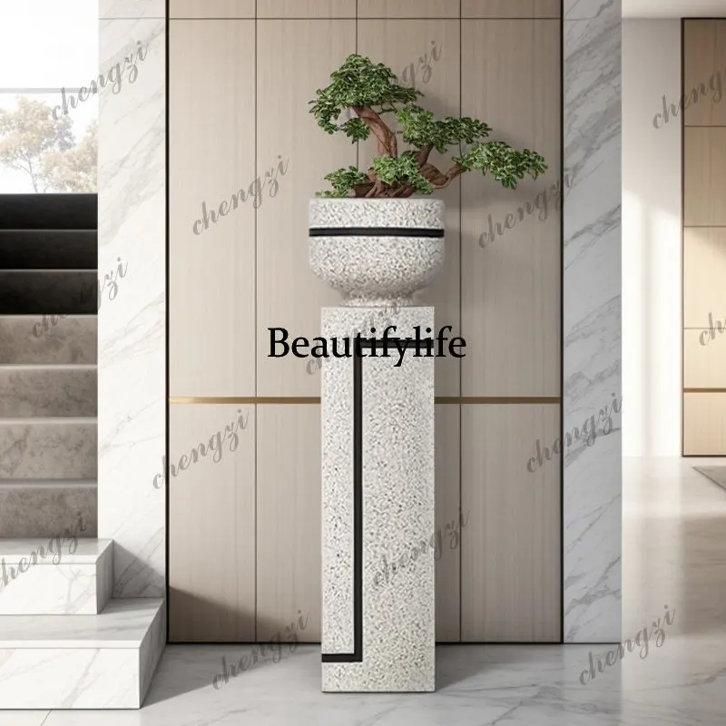 FRP floor-to-ceiling large vase hotel sales office soft decoration new Chinese-style round pot pillar flower ware ornament