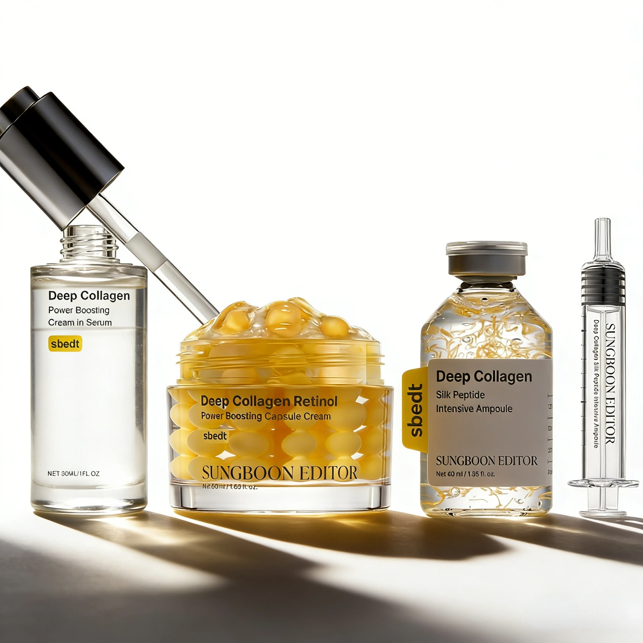 Ensemble de soins de la peau coréen Sbect - Ampoule au collagène et aux peptides de soie, crème sérum boostante, capsule de rétinol, revitalisant, éclaircissant