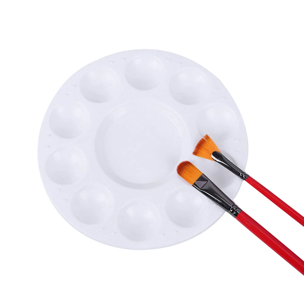 

6pcs Plastic Round Palette For Art Painting Drawing Craft Diy 10 Painting Palette Wells Stacking Paint Tray Design White