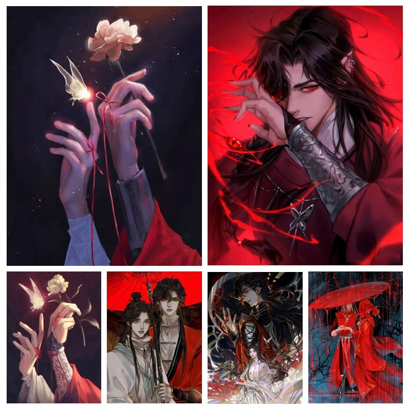 5d Haft Heaven Official\'s Blessing Anime Diamond Painting Hua Cheng And Xie Lian With Red Thread Tian Guan Ci Poster Decor