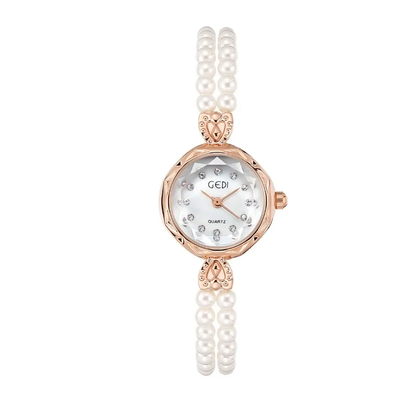 Montre à quartz étanche à cadran rond pour femme, montres de luxe haut de gamme, mode, bracelet en perles, cadeau rétro pour femme, horloge