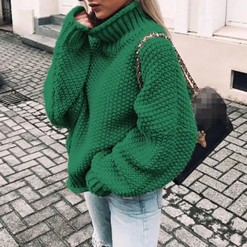 S-XL Women Autumn Winter Warm High Neck Plain Loose Pullovers Korean Office Retro Knitwear Minimalist Turtleneck Knitted Sweater