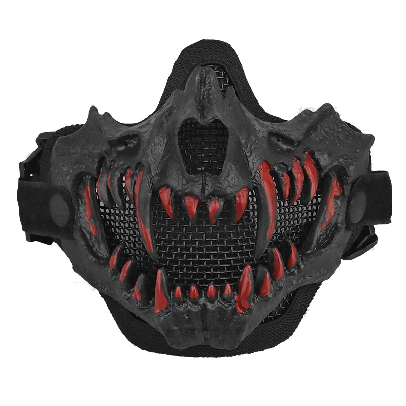 Hunting Tactical Half Face Mask Fangs Cosplay Halloween Mask Breathable Protective CS Wargame Airsoft Accessories