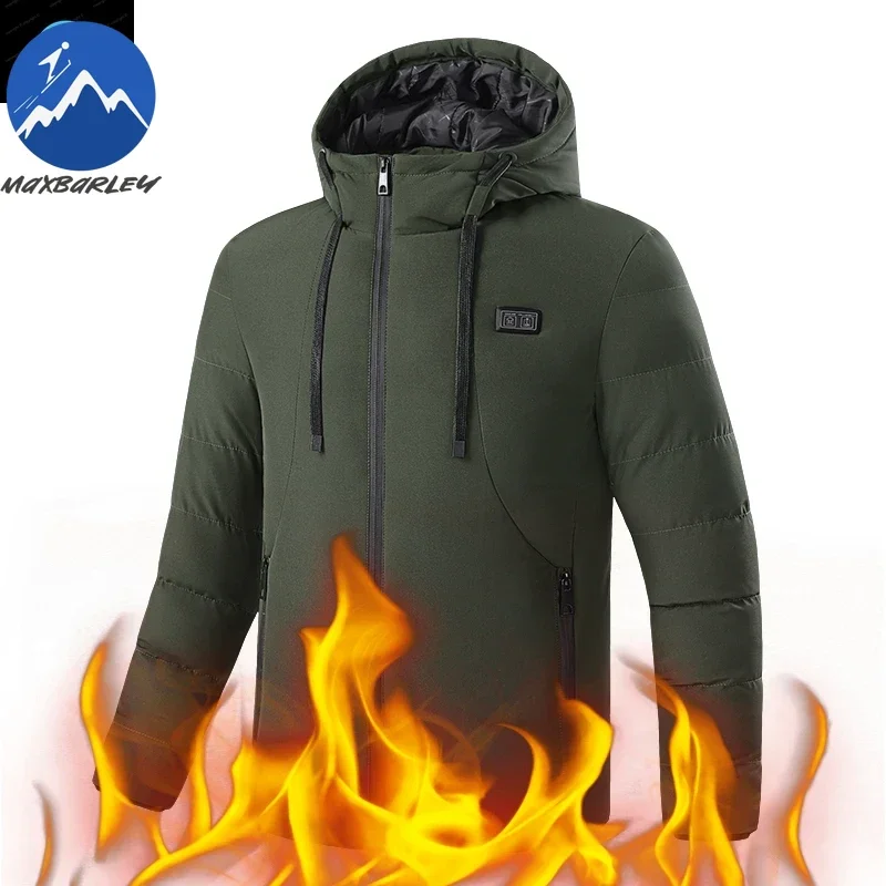 

Winter Heating Jacket Mens 11 Heating Zone USB Charging Temperature Controlled Padded Coat Outdoor Ski Warm Cold-proof Parka