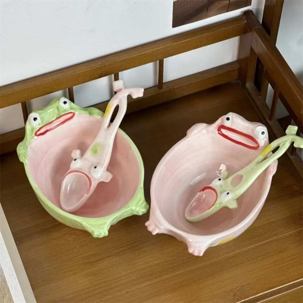 

Мультяшные салатники в форме лягушки, керамические суповые миски с забавными лягушками, ложка для лапши, рисового супа, посуда