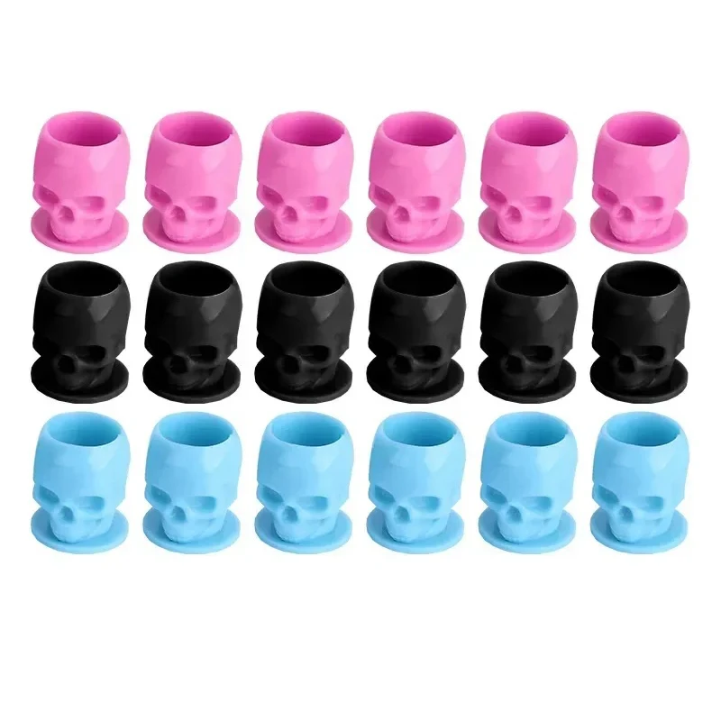 

200Pcs Disposable Tattoo Skull Ink Cups Permanent Makeup Coloring Pigment Skull Cup Container Plastic Lash Glue Rings