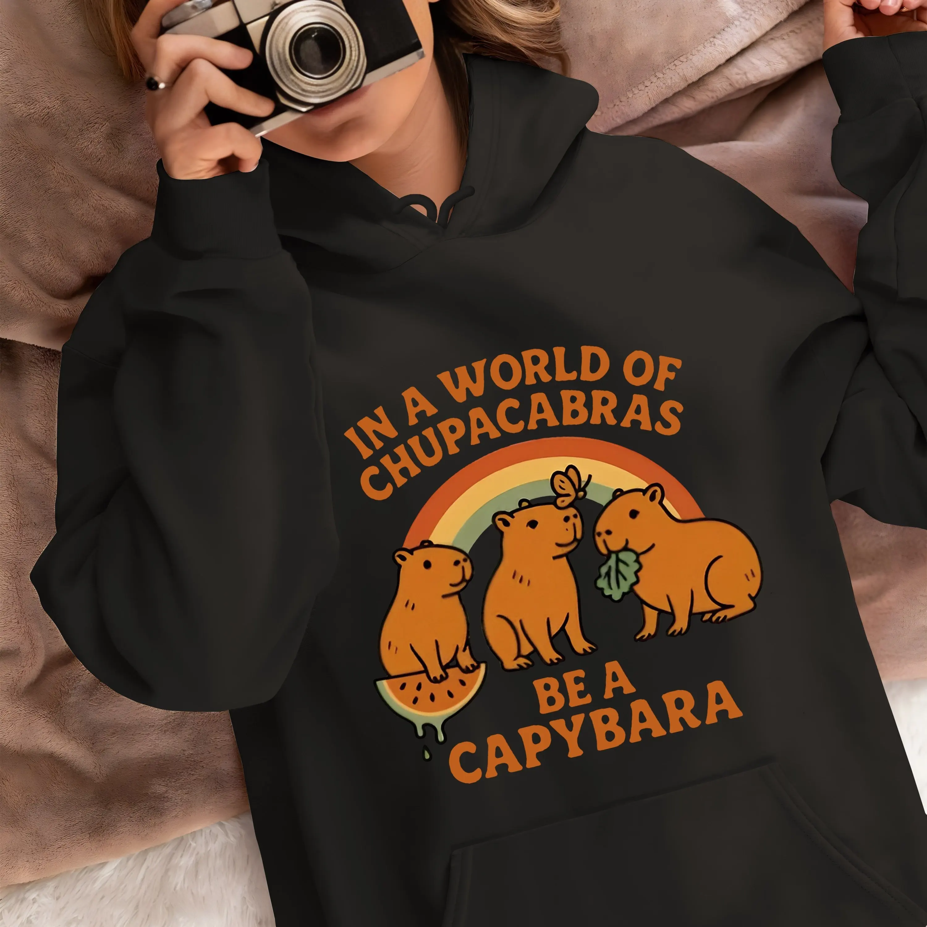 

Kapibara Graphic Printing Autumn and Winter Cotton Men's and Women's Hoodies Casual Outdoor Street Sports Training Brand Trend