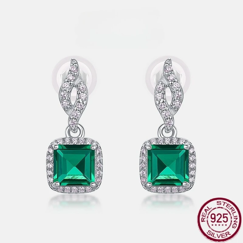 

New S925 pure silver light luxury classic emerald inlaid cultivation color treasure earrings, wedding jewelry