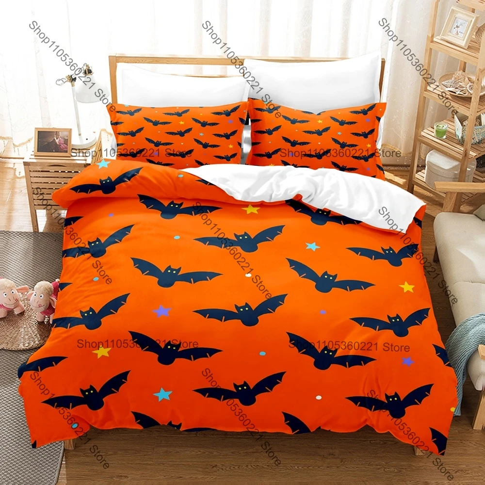 Kawaii Cartoon Bat Three Piece Bedding Set Luxury Comforter Set with Queen King Size Cool Two household goods Anime edredones de