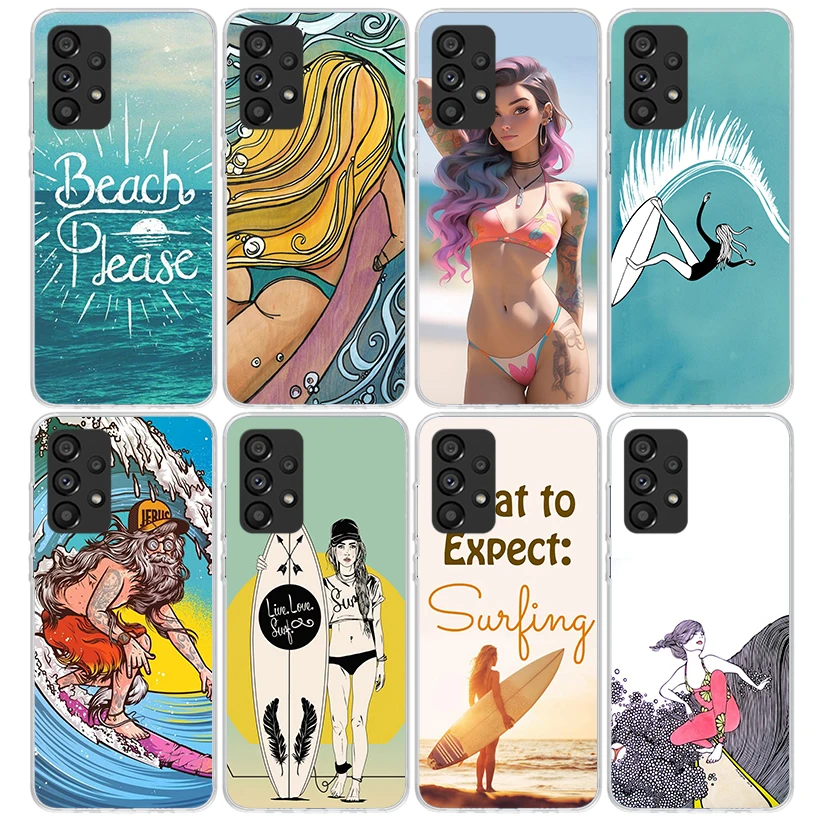 Surfboard Surfing Surf Girl Summer Phone Case for Samsung Galaxy A15 A25 A35 A55 A14 A24 A34 A54 A13 A23 A33 A53 A12 A22 A32 A52