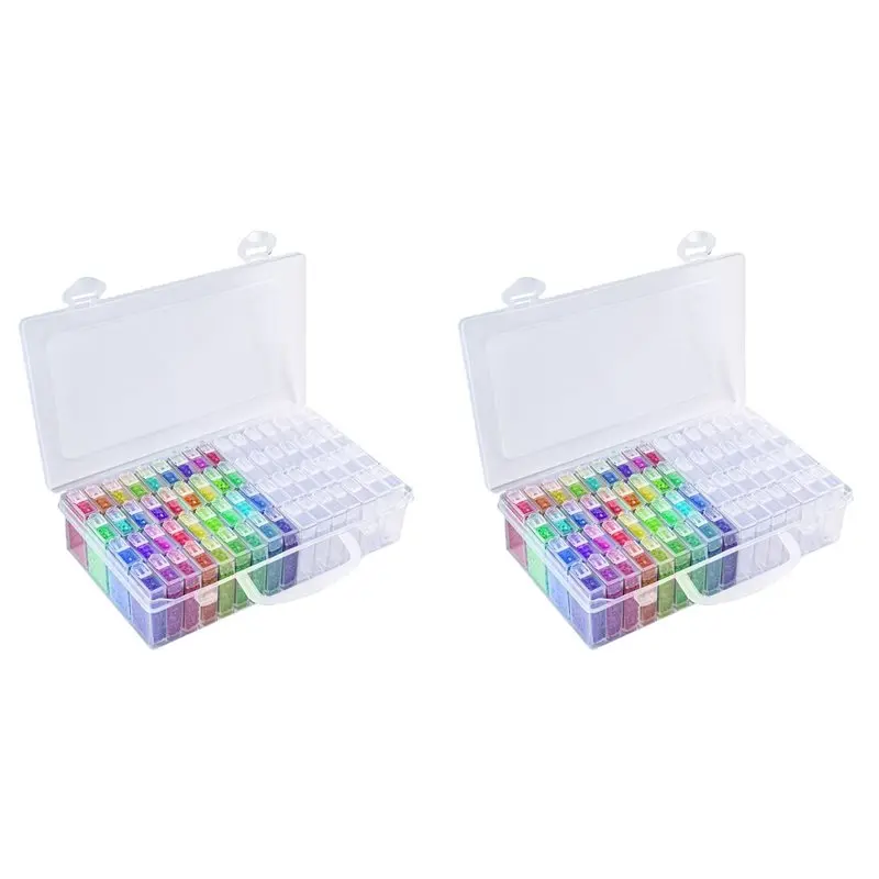 

【FAVORITE!】2X 64 Grids Diamond Paint Storage Box Portable Seed Bead Organizer Case DIY Nail Art Plastic Container