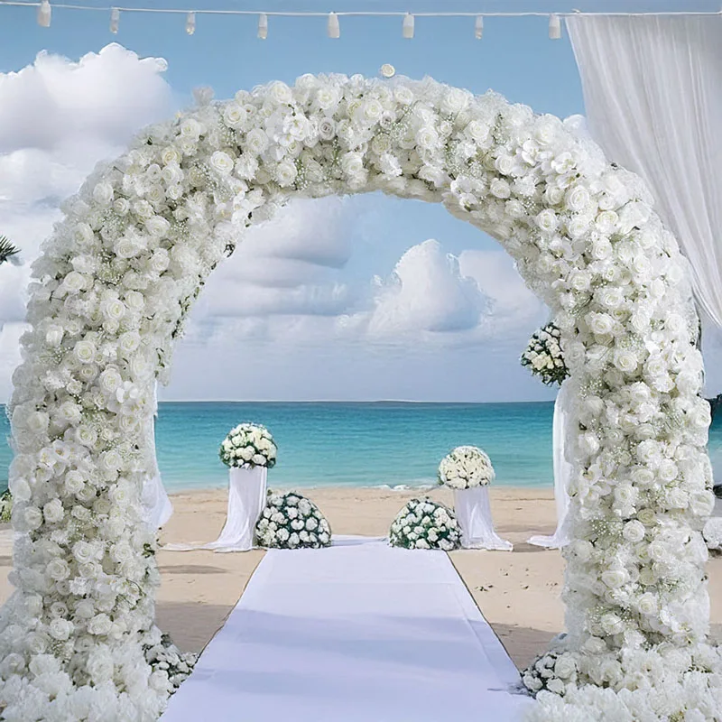 

240CM Oversized Pure White Rose Wedding Arch Decoration Floral Exhibition Hall Stage Arch Decoration Embroidered Ball Flower